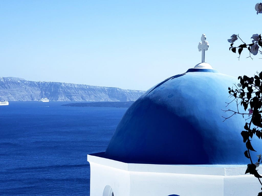 Santorini blue dome white church