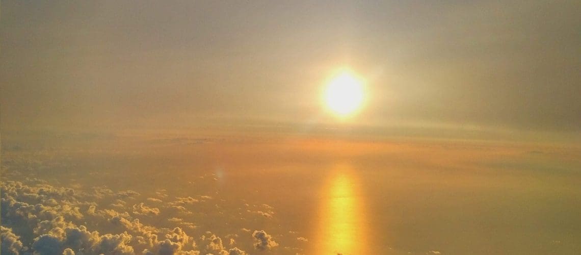 View from airplane flying over Greece