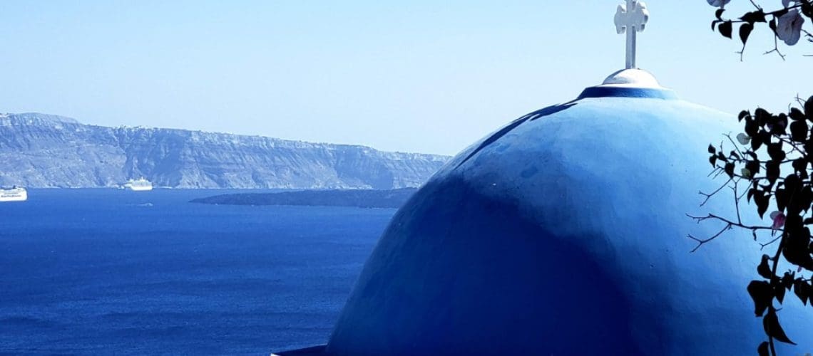 Santorini blue dome white church